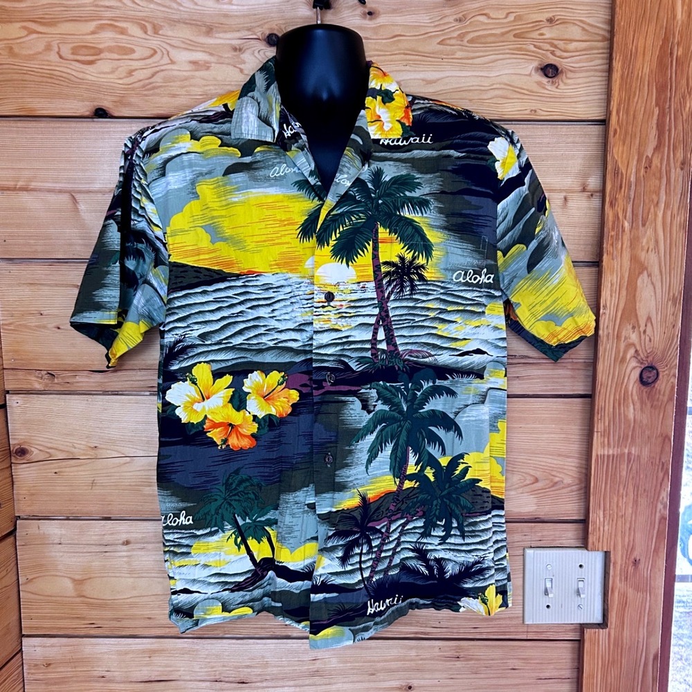 Vintage Hawaiian Shirt Mens Large Multi Color Tropical Sunset Ali'i Fashions‎
